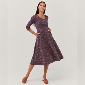 Pact Organic Fit and Flare Midi Party Dress women’s size small Floral Current